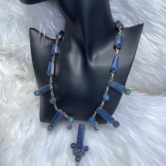 Sterling Silver Blue Apatite Bar Necklace With Hook Closure - Picture 3 of 7